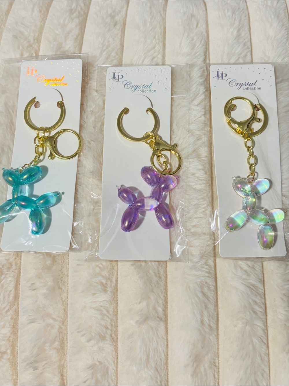ALL 3 Crystal Collection Balloon Dog Keychain - Gold Hardware